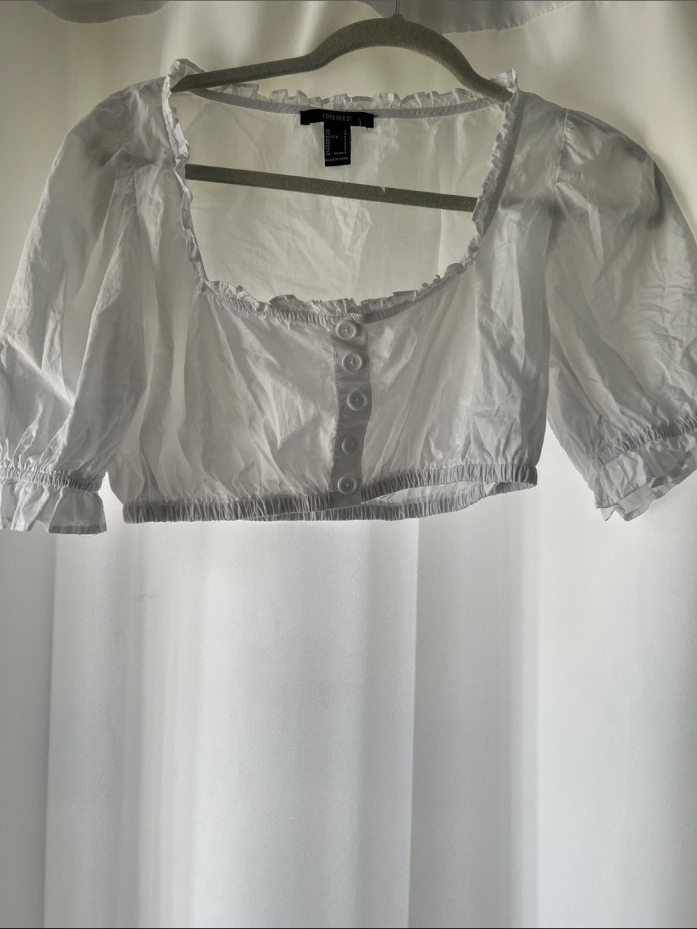 Forever 21 White Puff Sleeve Crop Top Bandeau